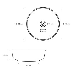 Ecd Germany Lavabo forme ronde 400x400x135 mm, blanc, céramique - incl. set d'évacuation sans trop-plein