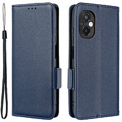 Etui en PU texture litchi, fermoir magnétique double avec support pour votre Xiaomi Poco M5 4G - bleu foncé