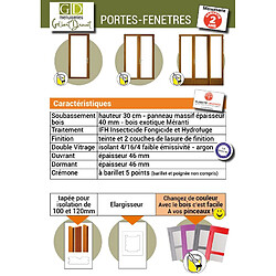 Acheter porte Fenêtre Bois 3 Vantaux H215 X L180 Côtes Tableau Gd Menuiseries