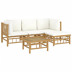 Avis Maison Chic Salon de jardin 5 pcs + coussins - Mobilier/Meubles de jardin - Table et chaises d'extérieur blanc crème bambou -MN71242