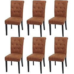 Decoshop26 Lot de 6 chaises de salle à manger design chesterfield avec rivets métalliques décoratifs tissu marron 04_0007619