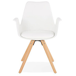 Mes Fauteuil design blanc et piètement en bois naturel - SHAFT