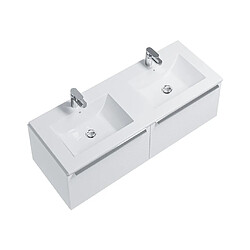 Vente-Unique Meuble de salle de bain suspendu strié blanc avec double vasque à encastrer - 120 cm - LATOMA pas cher