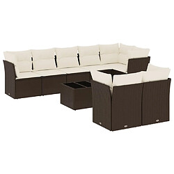 vidaXL Salon de jardin avec coussins 9 pcs marron résine tressée