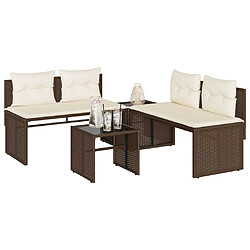 vidaXL Salon de jardin 4 pcs avec coussins marron résine tressée