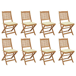 vidaXL Chaises pliables d'extérieur et coussins lot de 8 Bois d'acacia