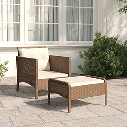 Maison Chic Salon de jardin 2 pcs avec coussins - Table et chaises d'extérieur - Mobilier/Meubles de jardin Moderne Marron Résine tressée -MN51822