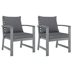 Maison Chic Lot de 2 Chaises de jardin,Fauteuil d'extérieur avec coussins gris foncé Bois d'acacia -MN55751