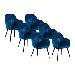 Vente-Unique Lot de 6 chaises avec accoudoirs en velours et métal noir - Bleu - ELEANA