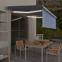 Maison Chic Auvent manuel rétractable avec store | store extérieurs de porte | Marquise Brise-soleil et LED 4x3 m Bleu et blanc -GKD45511