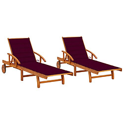 vidaXL Chaises longues lot de 2 avec coussins Bois d'acacia solide 