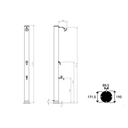 SINED Douche de jardin noire en acier inoxydable, revêtement par poudre, avec mitigeur et lave-pieds, résistant aux intempéries, avec un réservoir de 28 litres et une nouvelle pomme de douche spéciale à économie d'énergie. Joints conçus pour une utilisation en