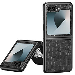 Avizar Coque pour Samsung Galaxy Z Flip 6 Anti-traces Série Crocs Wild Noir