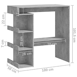 vidaXL Table de bar étagère de rangement Gris béton Bois d'ingénierie pas cher