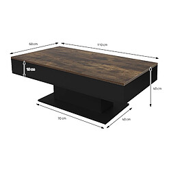 Table basse 110x60x40 cm aspect industriel/noir en panneau de particules avec 2 compartiments de rangement sous le plateau coulissant ML-Design pas cher