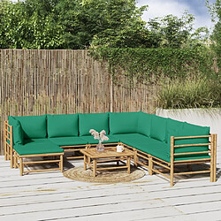 Maison Chic Salon de jardin 9 pcs + coussins - Mobilier/Meubles de jardin - Table et chaises d'extérieur vert bambou -MN63448