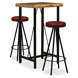 vidaXL Ensemble de bar 3 pcs Bois massif recyclé et cuir véritable