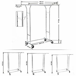 Avis Portant à vêtements, Penderie métallique, Charge Max,110 kg, Double Barres Extensibles, Hauteur réglable, Mobile, avec roulettes, Mètal chromé HSR12S SONGMICS