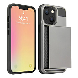 Coque en TPU anti-rayures avec porte-cartes coulissant gris pour votre Apple iPhone 13 Pro 6.1 pouces