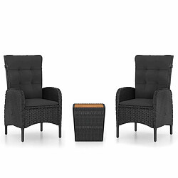 Maison Chic Table de bistro et chaises d'extérieur 3 pcs,Ensemble de bistro de jardin pour relax Résine tressée et acacia Noir -GKD546734