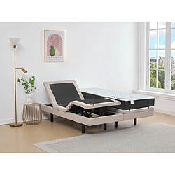 Vente-Unique Lit électrique de relaxation déco + matelas ressorts ensachés et mémoire de forme - 2 x 80 x 200 cm - Tissu - Beige - RIZALI de DREAMEA