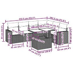 Acheter vidaXL Salon de jardin 7 pcs avec coussins noir résine tressée