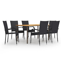 vidaXL Ensemble à manger de jardin 7 pcs Résine tressée Noir