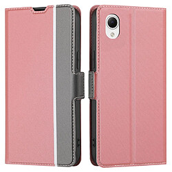 Etui en PU texture sergé, fermeture magnétique, antichoc avec support et porte-cartes pour votre Samsung Galaxy A23e/A22e - rose