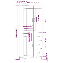 vidaXL Buffet haut Blanc brillant 69,5x34x180 cm Bois d'ingénierie pas cher