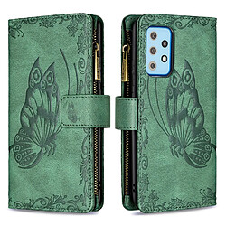 Etui en PU Motif papillon imprimé avec poche zippée avec support vert pour votre Samsung Galaxy A52 4G/A52 5G