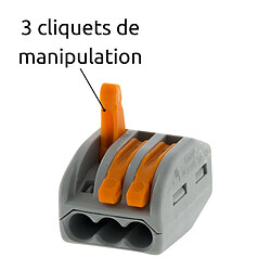 Avis Lot de 300 bornes automatiques à cliquet S222 - 3 entrées – fils rigides et souples 4mm² max - orange - Wago