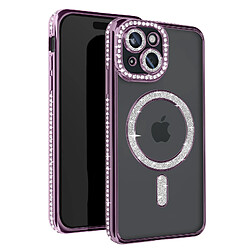 Avizar Coque Diamant pour iPhone 15 Protection MagSafe Contour Strass Violet