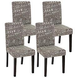 Mendler Lot de 4 chaises de séjour Littau ~ tissu gris words fabric, pieds foncés