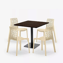 Avis Grand Soleil Ensemble Table Bois Métal Horeca 90x90cm 4 Chaises Design Empilables Dustin Restaurant Bar - Beige