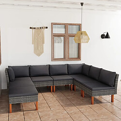 Maison Chic Salon de jardin 8 pcs + coussins - Mobilier/Meubles de jardin - Table et chaises d'extérieur Résine tressée Gris -MN57232