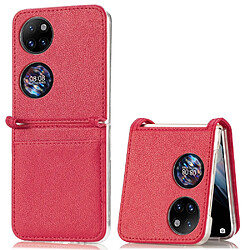 Coque en TPU + PU texture litchi avec porte-carte rouge pour votre Huawei P50 Pocket