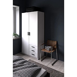 Cstore Armoire VEGA - Décor Blanc mat - 2 portes + 3 tiroirs - L 98,5 x P 49,6 x H 200,4 cm