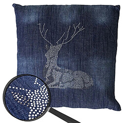 Decoshop26 Coussin bleu avec motif cerf effet brillant 45x45 cm déhoussable DEC04074