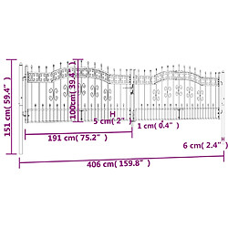 vidaXL Portail et sommet de lance Noir 406x151 cm Acier enduit poudre pas cher