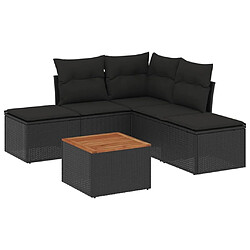 Maison Chic Salon de jardin 6 pcs avec coussins | Ensemble de Table et chaises | Mobilier d'Extérieur noir résine tressée -GKD74446