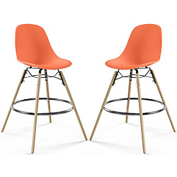 ICONIK INTERIOR Tabouret de Bar - Design Scandinave - Pieds en Bois - Lot de 2 - Skögur Orange