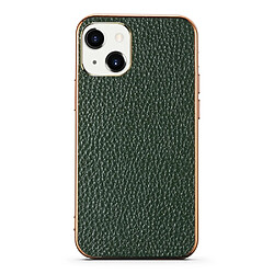 Coque en TPU + cuir véritable anti-poussière, électroplaqué, texture litchi vert pour votre Apple iPhone 13 mini 5.4 pouces