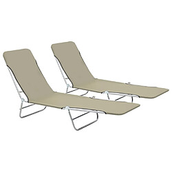 vidaXL Chaises longues pliables lot de 2 Acier et tissu Taupe