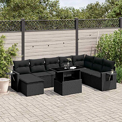 vidaXL Salon de jardin 8 pcs avec coussins noir résine tressée