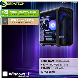 Sedatech Workstation Compact ATX • AMD Ryzen 9 7900X • RTX4070 Super • 32Go DDR5 • 2To SSD M.2 • Windows 11