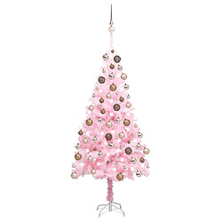 vidaXL Arbre de Noël artificiel pré-éclairé et boules rose 150 cm PVC