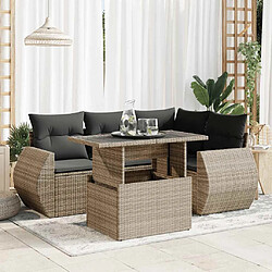 vidaXL Salon de jardin 5 pcs avec coussins gris résine tressée