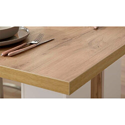 Pegane Table à manger en bois coloris blanc/chêne wotan - L.160 x H.77 x P.90 cm