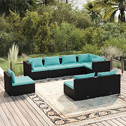 vidaXL Salon de jardin 8 pcs avec coussins résine tressée noir