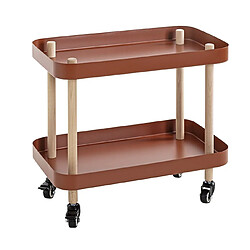 Pegane Chariot de service, desserte en bois coloris naturel et métal rouge -longueur 50 x profondeur 30 x hauteur 47 cm pas cher